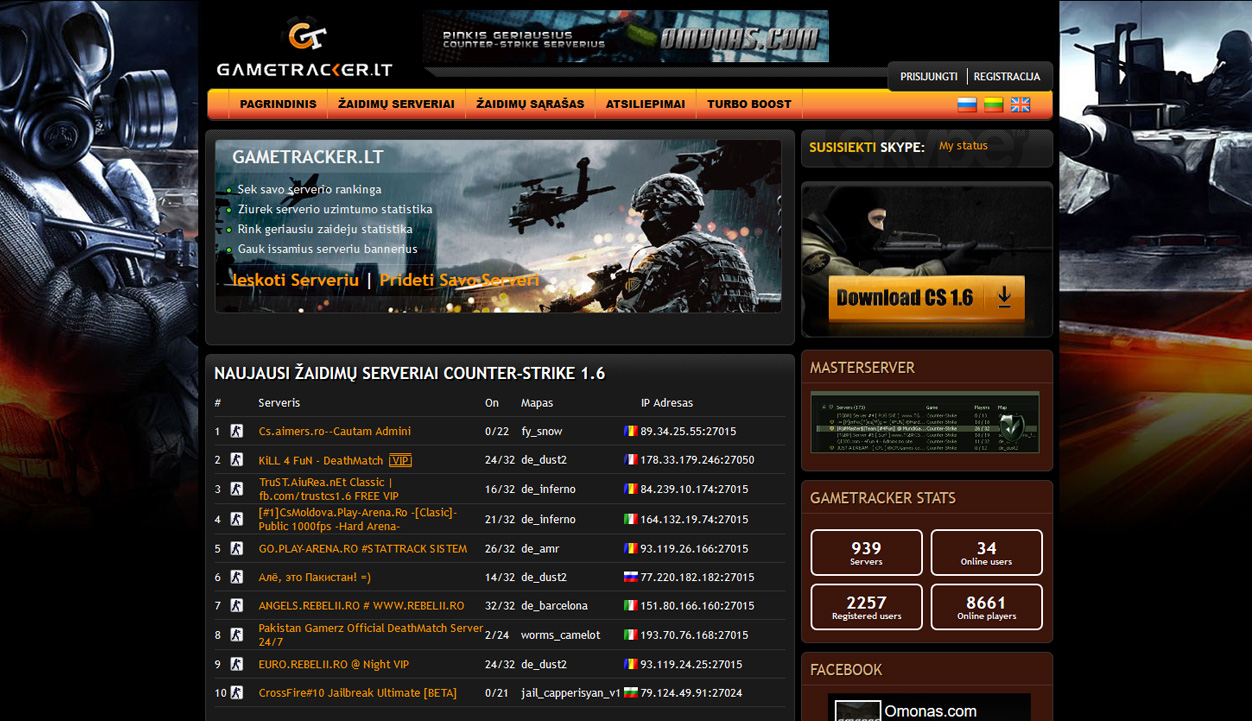gametracker dizainas puslapis tinklapis 2 puslapiu.lt